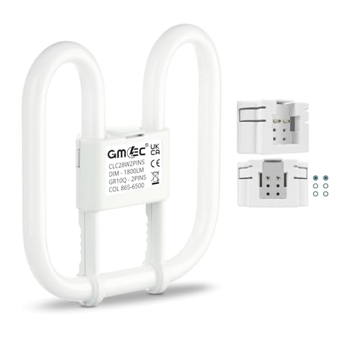 GMEC GR8 16W 2 Pin Fluorescent Bathroom Light Bulb Also for Bedroom, Kitchen, Living Room - 6500K Day Light Cool White, Energy Saving, 1800LM, 10000 Hours, Easy Installation
