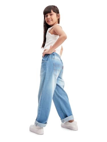 Image of olele Girls Super Jeans Collection for 4-14 Yrs | Stretchable Cotton Denim Trousers | Blue Jeans for Kids | Baggy Denim Pants | Cargo Pants for Girls