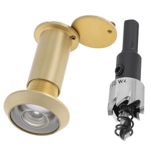 HOJLKLD Judas de Porte, Laiton Judas à 200 degrés avec foret de 16 mm, oeil de boeuf porte pour Épaisseur de portes de 35 à 55 mm (doré)