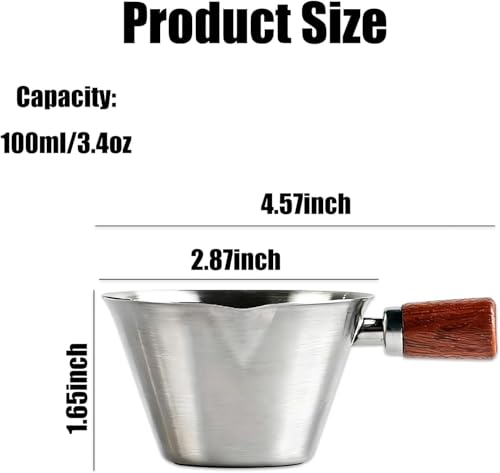 Vaso medidor espresso acero inoxidable 3.4 oz con mango de madera miniatura 2