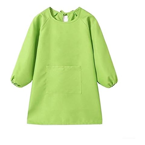 Kids Art Smocks Childrens Toddler Waterproof Polyester Fabric Art Aprons with Long-sleeved and Pockets Play Apron for Painting Eating Craft Clay Water Play (Green) Cover