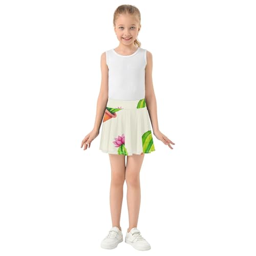 Joisal Cute Watercolor Cacti Pink Flower Tennis Skirts Kids Summer Girls' Shorts Athletic Skorts School Skirt 4t3