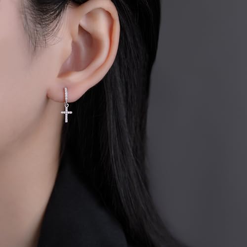 SLUYNZ Solid 925 Sterling Silver Cross Hoop Earrings for Women Teens Small CZ Hoop Earrings Huggie Drop2
