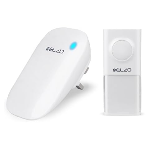 Wireless Doorbell, Elzo Door Chime Kit Cordless with 1 Plug-in receivers and 1 Transmitter, Self Powered IP55 Water Resistant, 150m Range, 48 Musical Tones & 4 Volume Levels Adjustable, White Cover