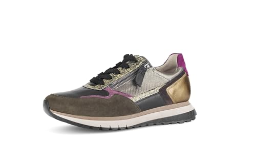 Gabor Damen Low-Top Sneaker, Frauen Sneaker,Silber,rosa,grau,beige,Lack,braun,klassisch,Komfort-Mehrweite,pink,schw/efeu/golden k.,43 EU / 9 UK