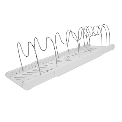 Cffuvros Expandable Pot Lid Organizer, Adjustable Cookware Rack for Cabinet, Pots Pans Storage Solution with Space Saving Design, Kitchen Cabinet Organizer for Lids, Cutting Boards (White)