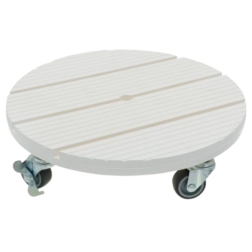 HRB Pflanzenroller weiß, rund, witterungsbestaendig 80 kg Tragkraft, Rollbrett Pflanzen, Untersetzer Blumentopf für den Innen- sowie Außenbereich