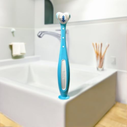 Frida Baby Triple-Angle Toothhugger Training Toddler Toothbrush | Toddler Toothbrush 2 Years and Up, Cleans All Sides at Once | Blue