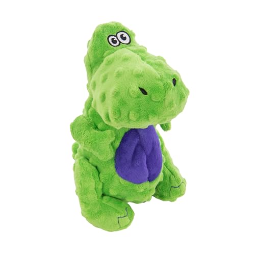 Image of goDog Dinos T-Rex Squeaky Plush Dog Toy with Chew Guard Technology, Durable Fabric & Squeaker for Active Play, Green, Large