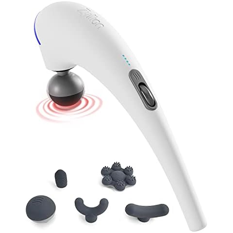 Zyllion Handheld Back and Neck Massager - Cordless Rechargeable Electric Vibrating Deep Tissue Massage with Heat for Athletes, Recovery and Muscle Pain Relief - White (ZMA-27-WT) Cover