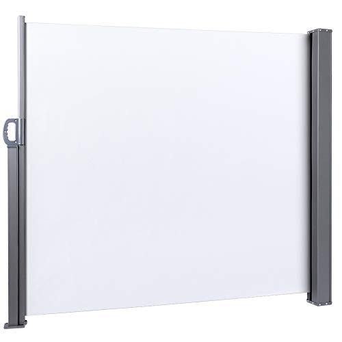 Balcón Refugio para el sol, toldo lateral retráctil Persiana lateral de tela con soporte de hierro sólido Pantalla exterior para jardín Balcón Terraza Protección solar UV Viento 160 * 300 CM(Beige)