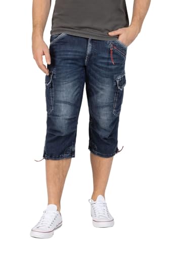 Timezone Herren 3/4 Cargo Jeans Loose MILESTZ Short Mid Waist Loose Fit - Blau, Größe:W 32, Farbe:3444-30049 Rough Navy Wash