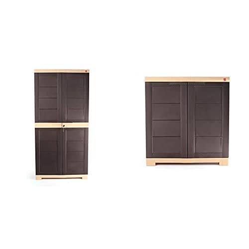 Image of Cello Novelty Big Plastic 2 Door Cupboard with 3 Shelves (Brown and Beige) Novelty Compact Plastic 2 Door Cupboard with Shelf(Brown and Beige)