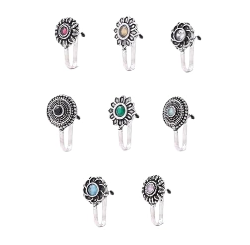 Traditional Maharashtrian Without Piercing Nath Nosering Pressing Type Clip on Oxidised Silver nose pin Stud for women (B0CZP4SR6R) Amazon Price History, Amazon Price Tracker