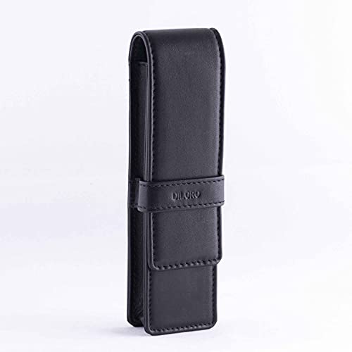 Image of DiLoro Leather Double Pen Case Pencil Pouch Holder for Two Fountain Ballpoint Rollerball Pens and Pencils (Black)
