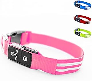 Tractive LED Light Up Dog Collar. USB Rechargeable. Waterproof (Pink, L)