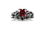 vintage heart shape red garnet Wedding ring Promise ring Engagement Ring set womens ring art deco anniversary ring set (black gold plated silver, 8.5)