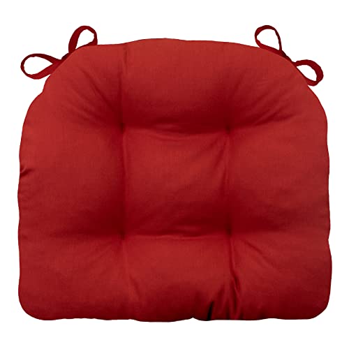 Barnett Home Decor Extra-Thick Dining Chair Pad with Ties - Solid Color Cotton Duck - Reversible, Latex Fill, Tufted Cushion - Flame Red