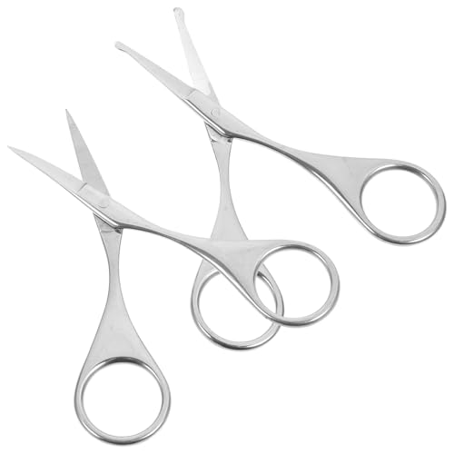VINTORKY Tijeras de Belleza de Acero Inoxidable para Cejas y Nariz, 2 Piezas Cuchillas Precisas y Diseño Seguro para Uso en Casa y Barbería Varios estilos