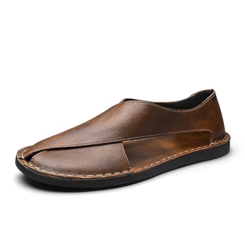 Men's Handsewn Leather Vegetable Slip-On Flat Sandals