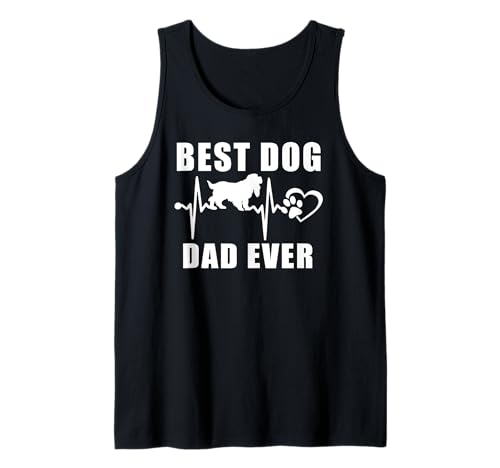 Best Dog Dad Ever Cocker Spaniel Dog Heartbeat Paw Lover Camiseta sin Mangas