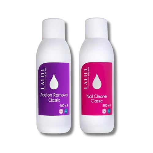 LALILL Set Limpiador de Uñas 500 ml + Acetona Quitaesmalte 500 ml - Removedor de esmaltes híbridos, geles, acrílicos y tips - Desengrasante de uñas para esmaltes, geles, híbridos y pinceles