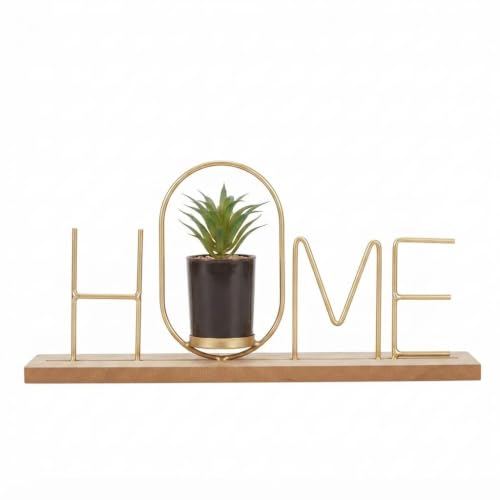 Image of Metal Home Letter Decorative Artificial Succulent Plant for Table Top