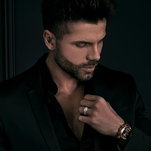 King Will 8mm Gold Titanium Ring GEM Mens Cubic Zircon Stones Flat Style Groove Wedding Ring High Polished for Women Men Beveled Polished Edge4