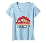 donna destin beach florida fl surfer retrò tramonto vintage maglietta con collo a v