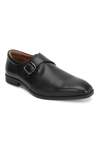 Image of Louis Philippe Men Premium Leather Breathable Lining Material Anti Slip with Heel TPR Sole Formal Monk Shoes