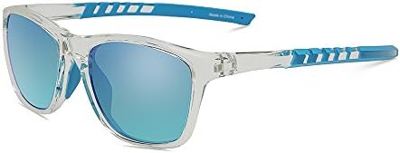 JOJEN Polarized Sports Sunglasses for Women Men Running Golf Fishing Cycling Driving 100% UV Protection Sun Glasses JE001(Transparent Frame Blue Revo Lens)