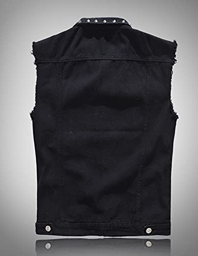 Men`s Retro Gothic Punk Studded Denim Jeans Vest Sleeveless Jacket With Rivet2