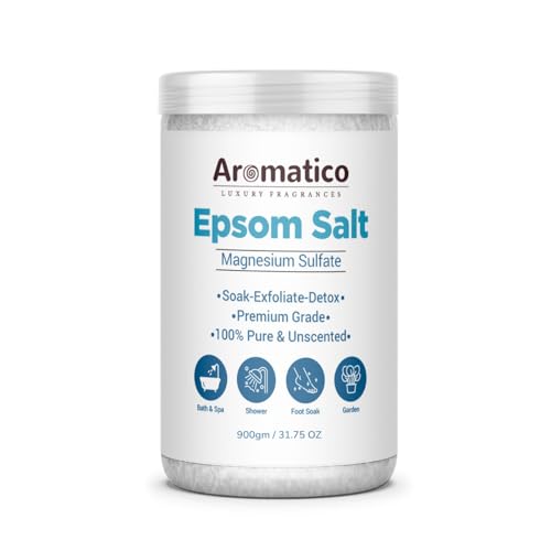 AROMATICO- Premium Grade Epsom Bath Salt Crystal for Body & Foot Spa. Natural therapy for Muscle Relief, Pain, Aches and detox. 100% Pure & Unscented 900gm - Image 2
