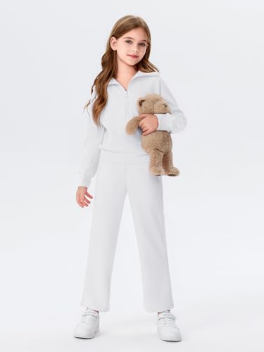 Image of Haloumoning Girls 2 Piece Outfits Sweatsuit Half Zip Long Sleeve Sweatshirts Sweatpants Tracksuit Sets 5-14 years