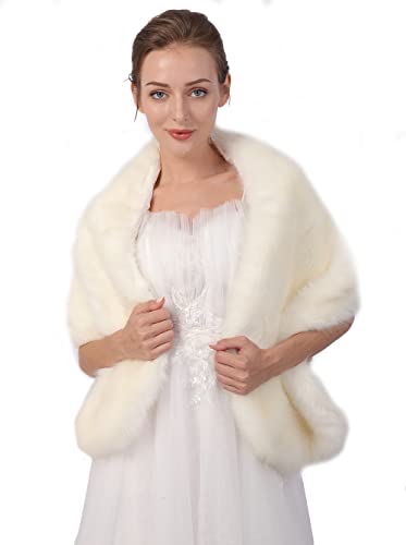 Octwine Bride Faux Fur Shawl Wrap Stole Shrug Winter Bridal Wedding Cover Up Long Shawl Cloak Cape Coat for Women