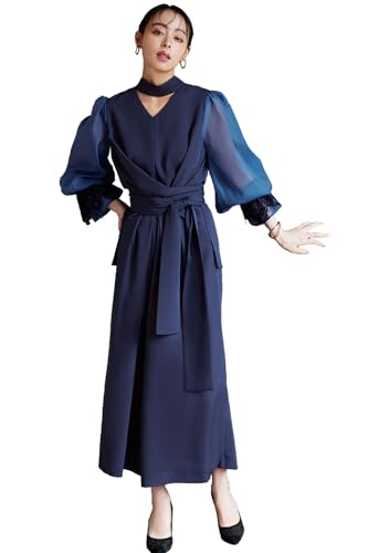 [ルイ ルエ ブティック] シアースリーブ バック セパレート パンツドレス オールインワン コンビネゾン レディース フォーマル パンツ ドレス 長袖 パーティドレス パーティードレス 大きいサイズ パーティ パーティー 結婚式 LL(13号) ネイビーブルーPA1314-LL-BU
