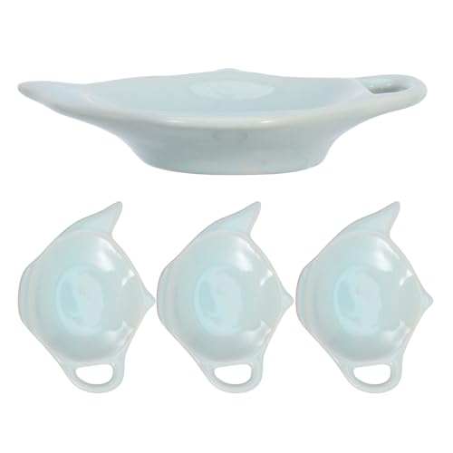 VOSAREA Tea Bag Holder Coasters 4pcs Ceramic Sauce Dipping Plate Tea Bag Storage Organizer Kitchen Set