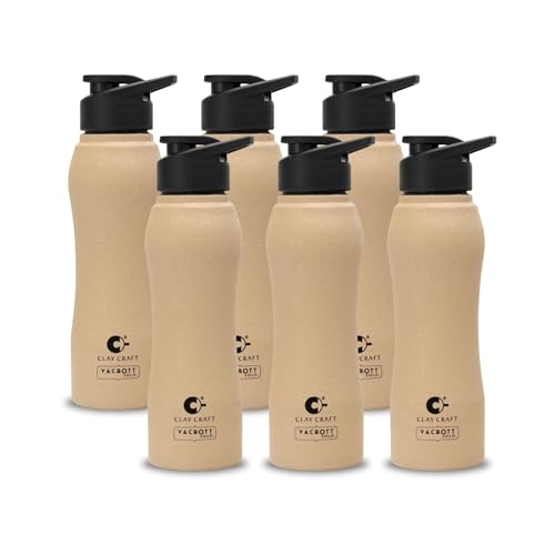 Image of Clay Craft VACBOTT Neo Single Walled Non Insulated Water Bottle-750ML, 6-Piece(Beige) Leak Proof | Easy Grip |Easy To Carry| Gym Bottle | Home | Kitchen | Hiking | Treking Bottle | Travel Bottle