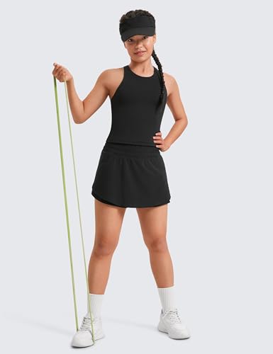 CRZ YOGA Girls Athletic Shorts with Zip Pocket - High Waist Flowy Ruffle Skirt for Workout Running Tennis Teen Kids Liner2