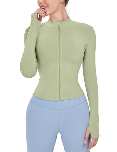 Image of Locachy Women's Lightweight Stretchy Workout Full Zip Running Track Jacket with Thumb Holes