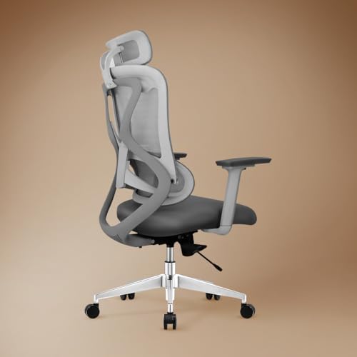 Image of Kepler Brooks Vogue Premium Office Chair for Work | 3-Yr Warranty | Ergonomic Office Chair, Study Chair, 2D Headrest, 3D Arms, Multi Lock Seat Slider with Heavy Duty Metal Base (Grey)