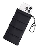 MOPZIJA Thermo Handyhülle Tasche Universal Daunen Pouch Handysocke Weihnachten Geschenke für Smartphones Handy Winter Handyhülle kompatibel iPhone 14 13 12Plus X,Samsung Galaxy,Mit Karabiner(Schwarz)