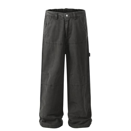 Jeans Pants Trousers Denim Retro Trendy Street Splicing Black Gray Loose Commuter Straight for Men3