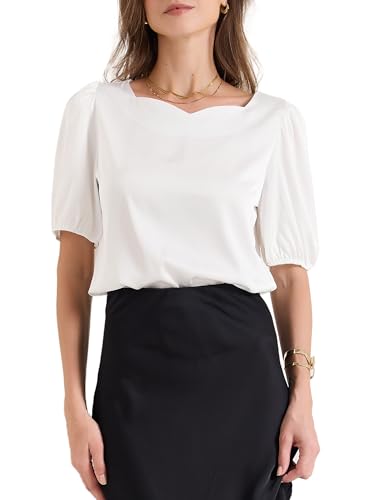 Chemisier en satin Allegra K col en cœur et manches mi-longues femme