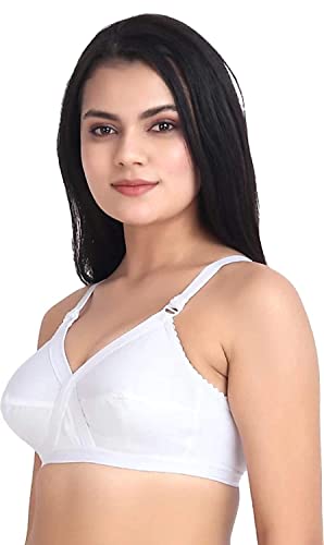 Image of White Cotton Bra for Women Non Padded and Non Wired Bra Everyday Regular wear Full Coverage Ladies Bra (Color - White) (Size All) (Pack of 2)