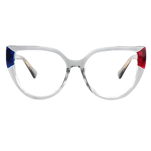 Image of Zeelool Stylish Oversized Cat Eye Blue Light Blocking Glasses for Women Joyce ZJGT550502-02 Grey /Red /Blue