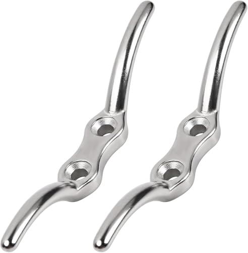 BRITECO 2PCS Cleat Hooks Stainless Steel Flagpole Rope Cleats, 113mm, Silver for Secure Tying & Hanging in Outdoor & Washing Lines