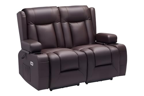 Image of VEVOR Loveseat Recliner Sofa with Massage & Heat, Power Reclining RV Couch, PU Leather Electric Recliner Sofa with USB & Outlet /Storage /Cup Holders /Pockets, Home Theater Seating for Living Room