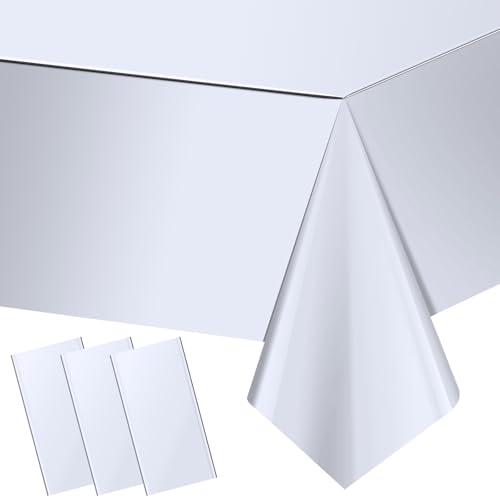3 Pack Silver Plastic Tablecloth Disposable Rectangle Table Covers Holographic Metallic Foil Tablecloth Silver Party Supplies Decorations for Birthday Graduation Disco Bachelorette 54x108Inch