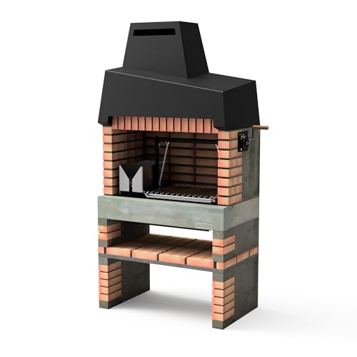 MOVELAR - Barbacoa de Obra Prefabricada de Leña y Carbón Modelo California Plus XL (Gris, Naranja - 110 x 64 x 225 cm) REF: M00062 - Cocina de Exterior con Parrilla Inox para Jardín y Terraza